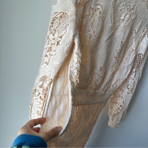 Maje // Romy Guipure Lace Cream Midi dress Size 6 Boho bridal crochet - Picture 5 of 15